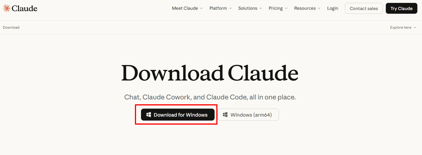 Claude Desktopのダウンロードページ